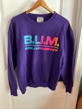 B.U.M Equipment - 80s-90s Crewneck Women's Purple Logo Sweater - Size X-Large